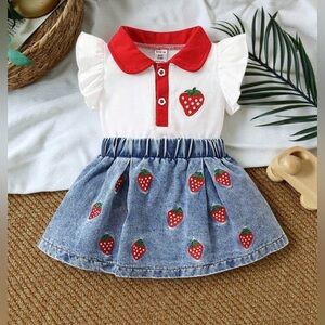 Strawberry Print Baby Dress with Red Collar